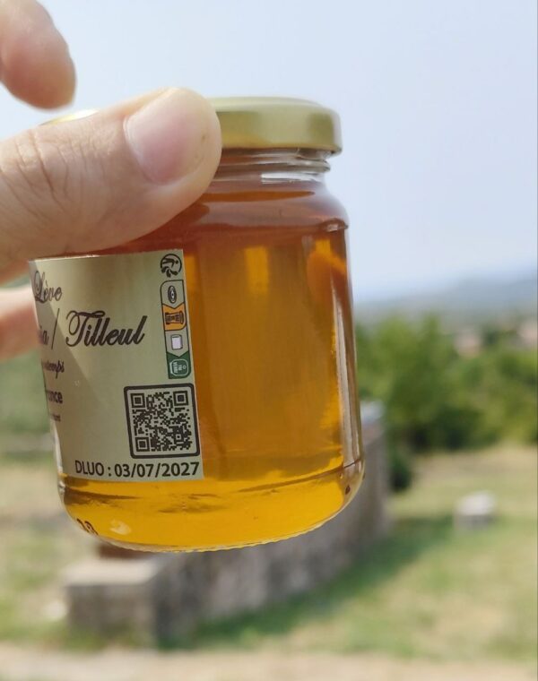 Miel ambré clair récolté en France dans le Gard – mélange d’acacia, tilleul et fleurs de printemps, récolte 2025